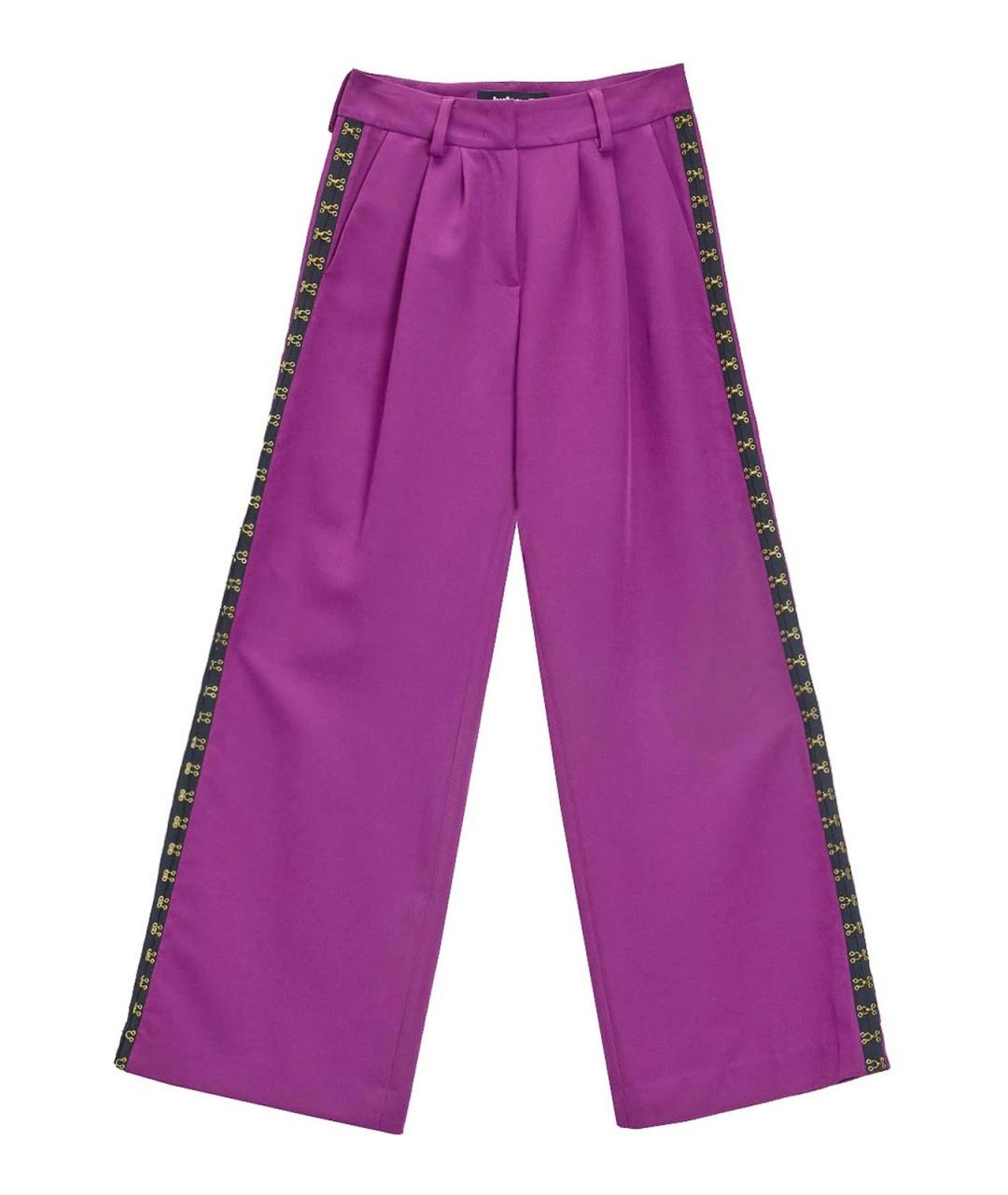 JUST CAVALLI Фиолетовые полиэстеровые брюки широкие, фото 1