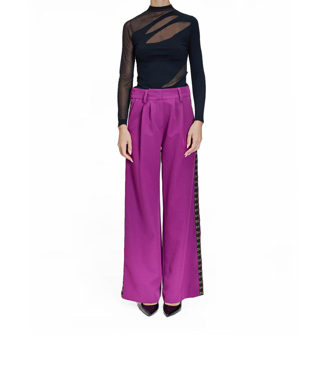 JUST CAVALLI Фиолетовые полиэстеровые брюки широкие, фото 2