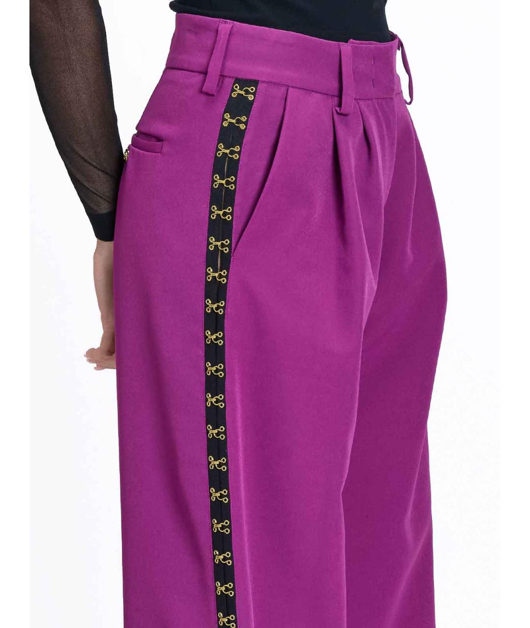 JUST CAVALLI Фиолетовые полиэстеровые брюки широкие, фото 5