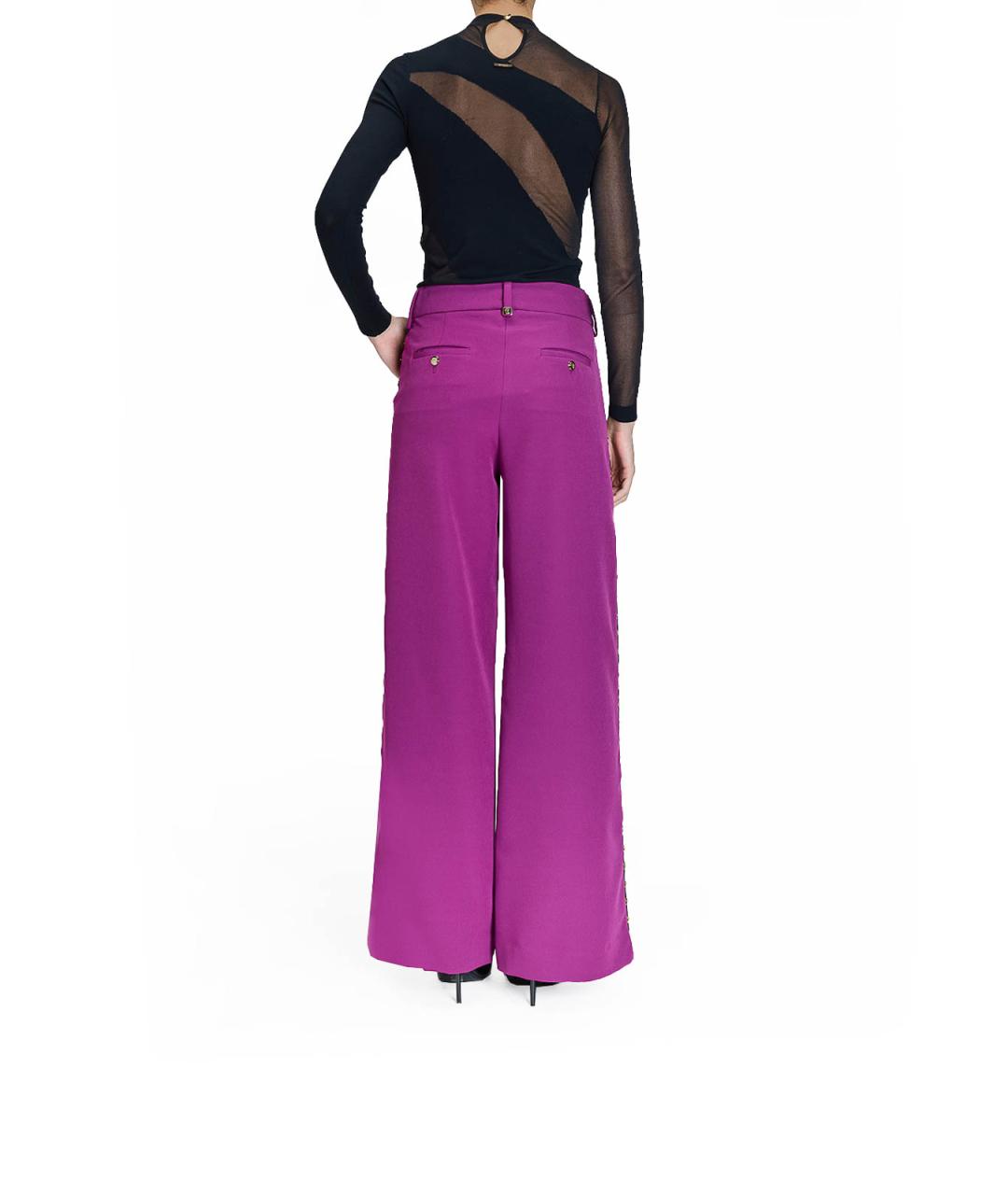 JUST CAVALLI Фиолетовые полиэстеровые брюки широкие, фото 4