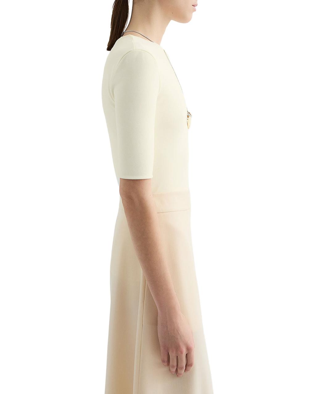 JIL SANDER Бежевая вискозная футболка, фото 4