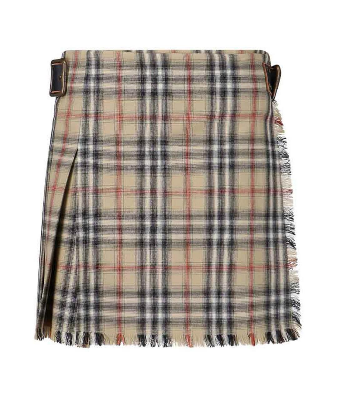BURBERRY Бежевая шерстяная юбка миди, фото 1