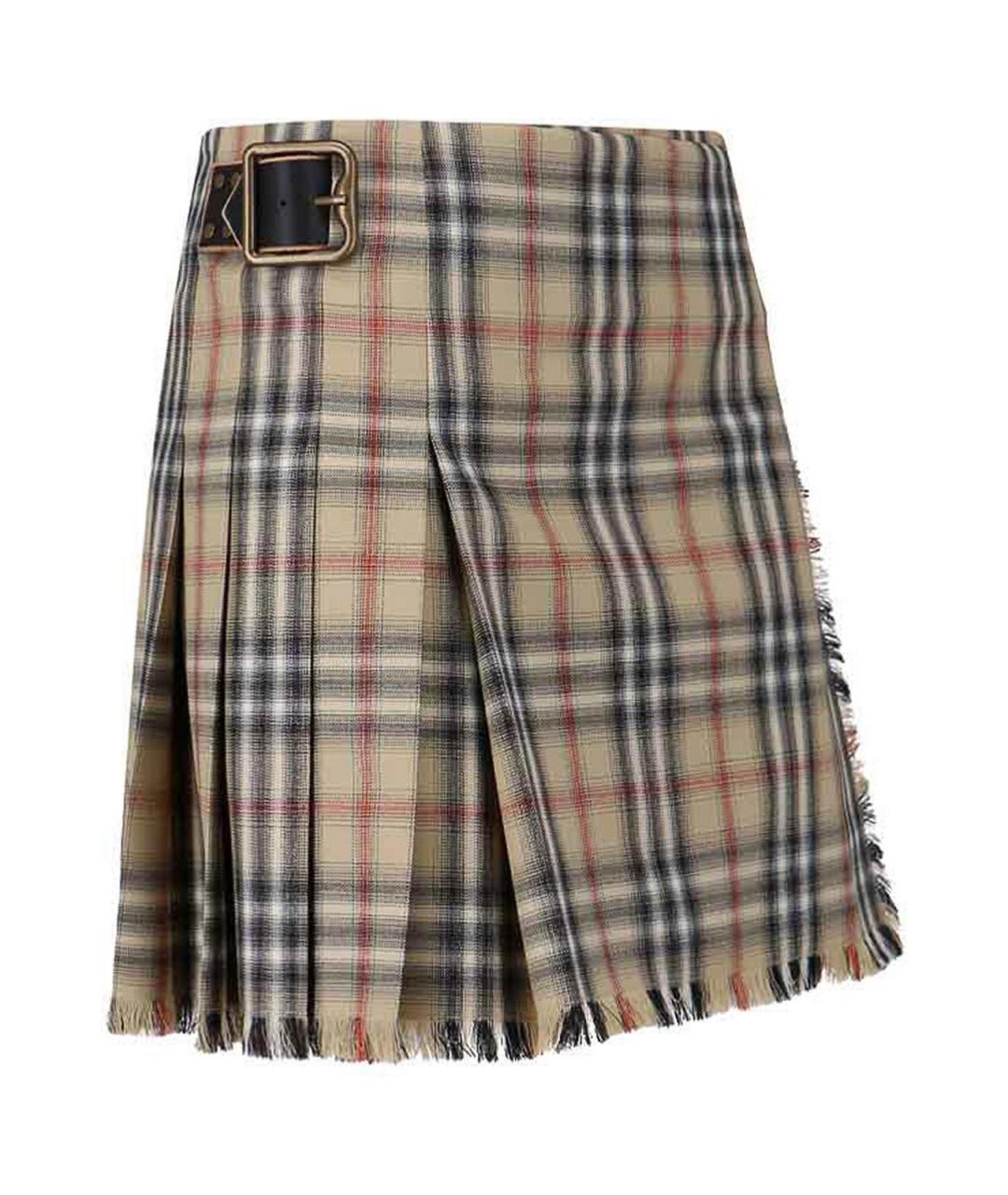 BURBERRY Бежевая шерстяная юбка миди, фото 3