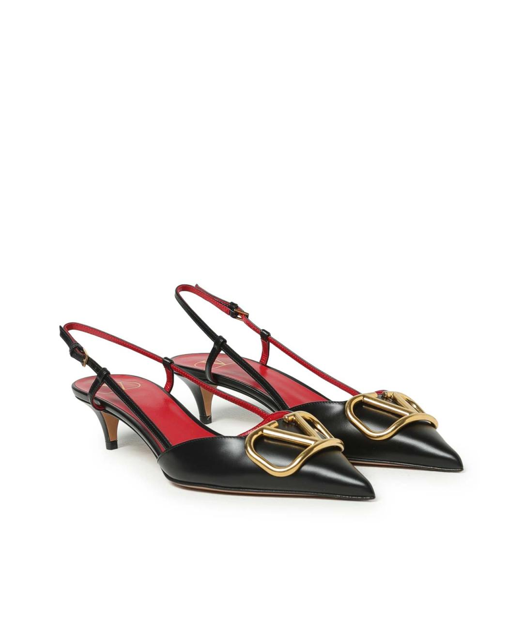 VALENTINO Черные кожаные лодочки на низком каблуке, фото 2