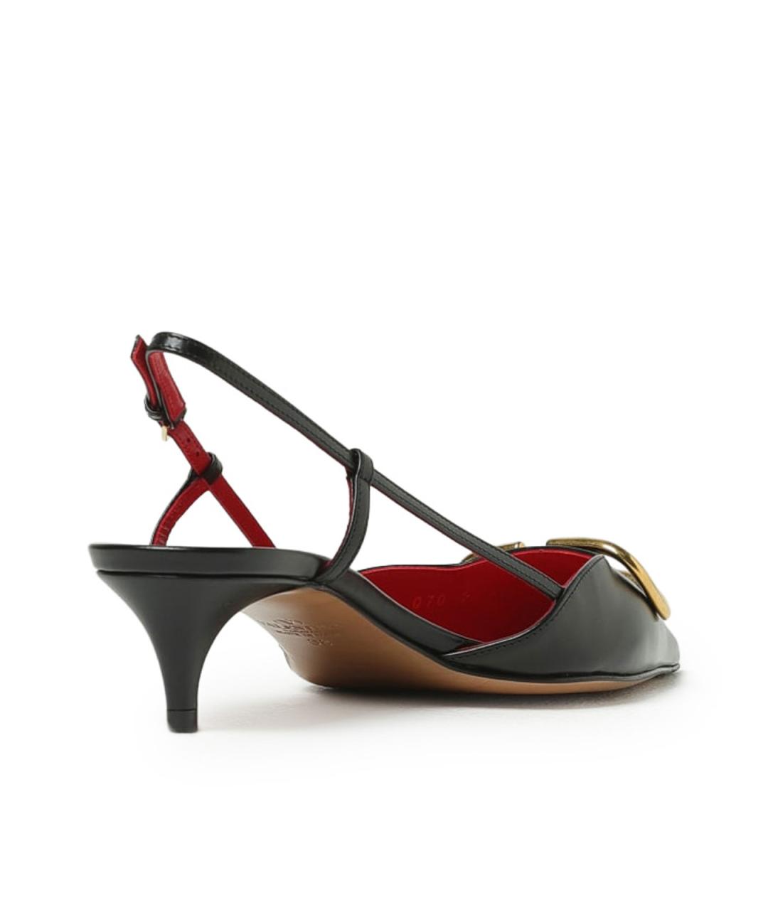 VALENTINO Черные кожаные лодочки на низком каблуке, фото 3