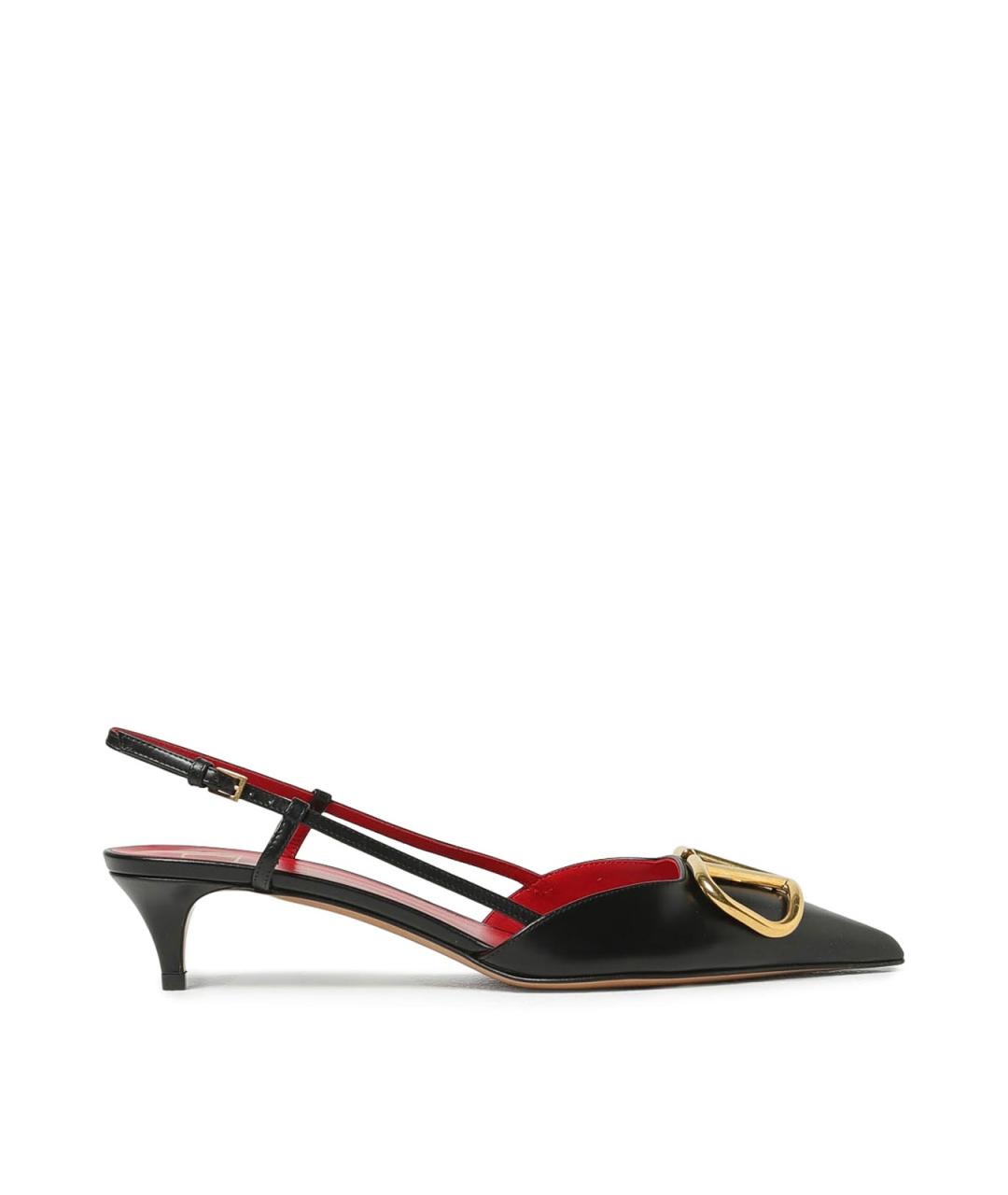 VALENTINO Черные кожаные лодочки на низком каблуке, фото 1