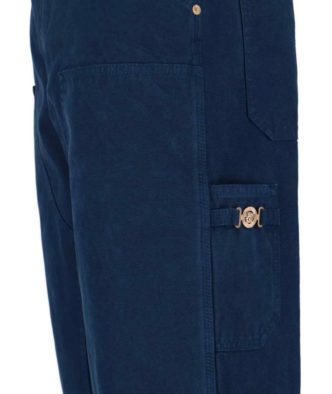 VERSACE Синие хлопковые повседневные брюки, фото 4