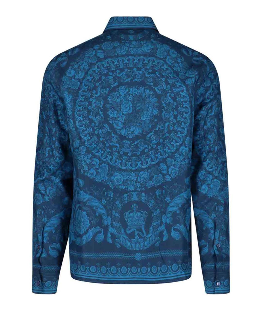 VERSACE Синяя шелковая классическая рубашка, фото 2