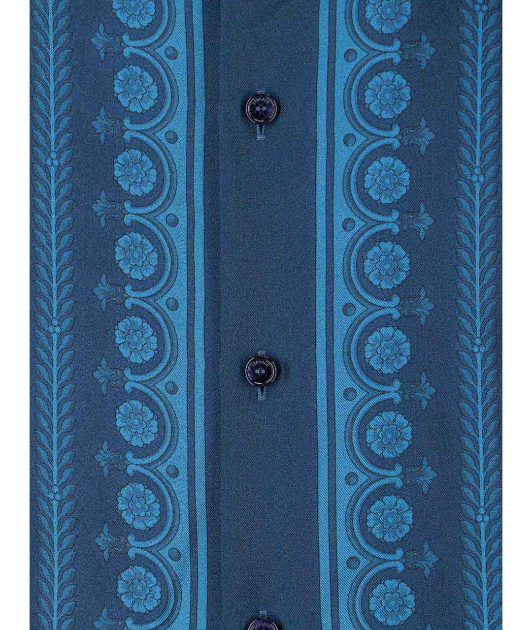 VERSACE Синяя шелковая классическая рубашка, фото 4
