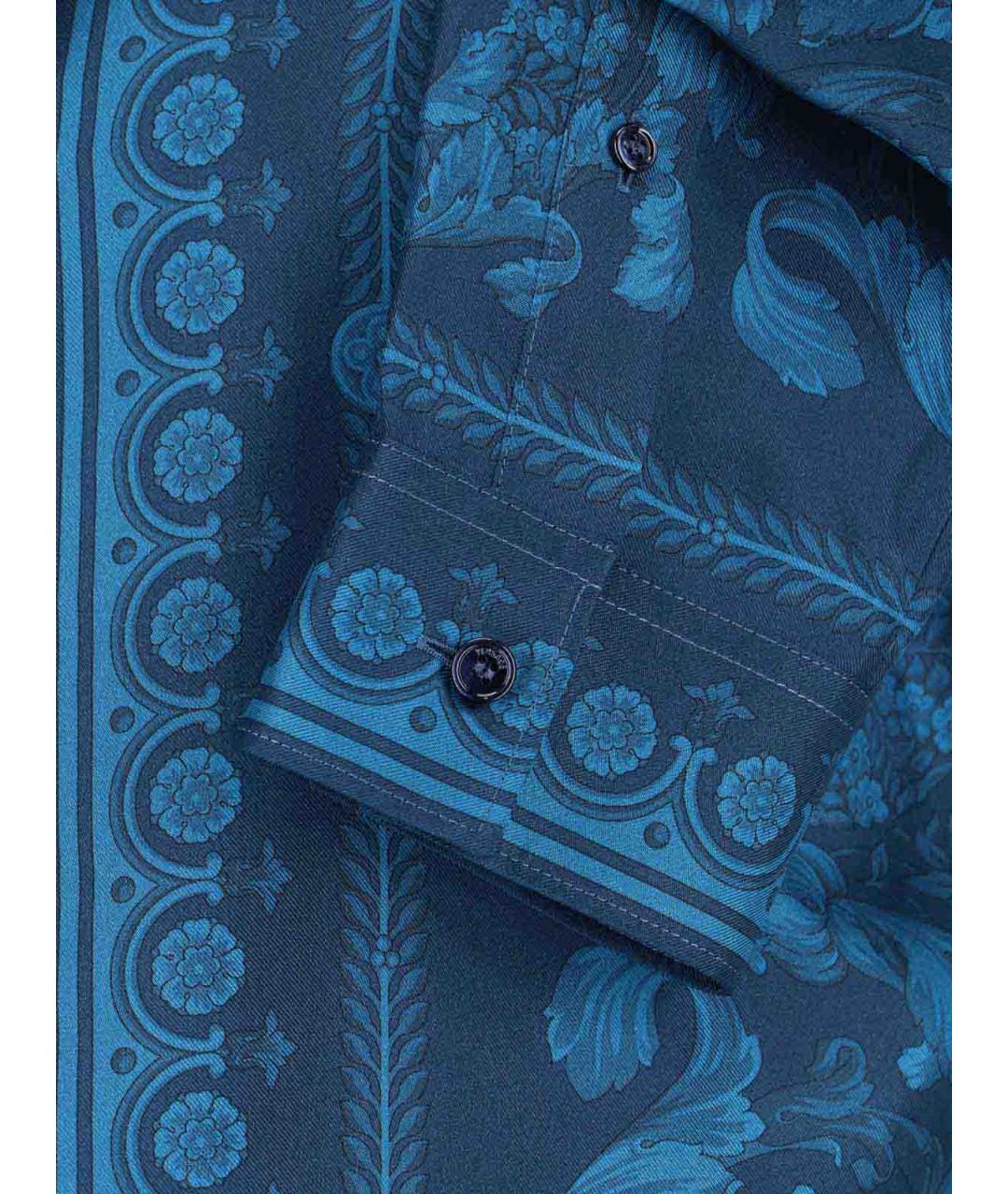VERSACE Синяя шелковая классическая рубашка, фото 3