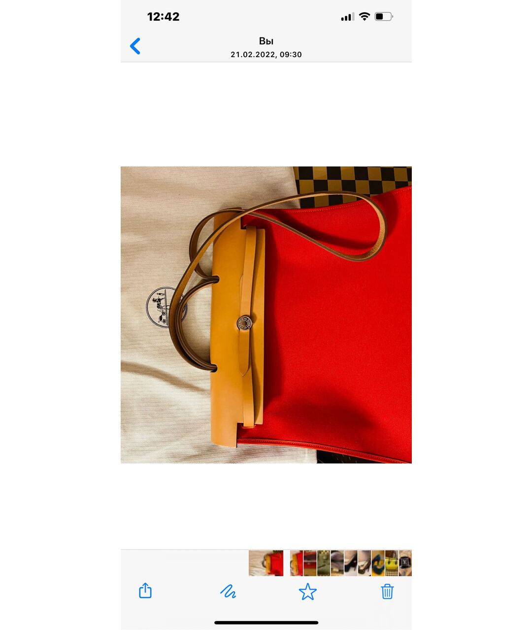 HERMES PRE-OWNED Красная тканевая сумка тоут, фото 3