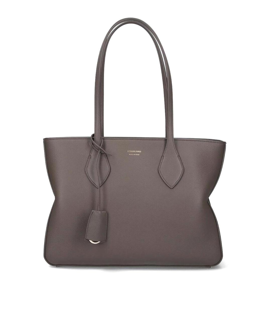 FERRAGAMO Серая кожаная сумка тоут, фото 1
