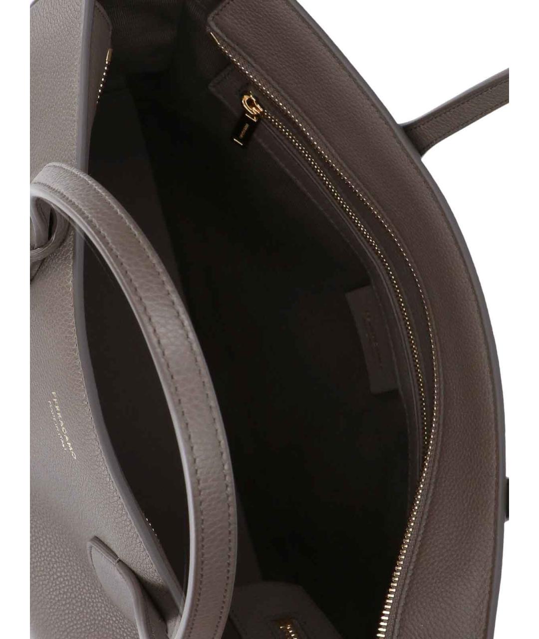 FERRAGAMO Серая кожаная сумка тоут, фото 4