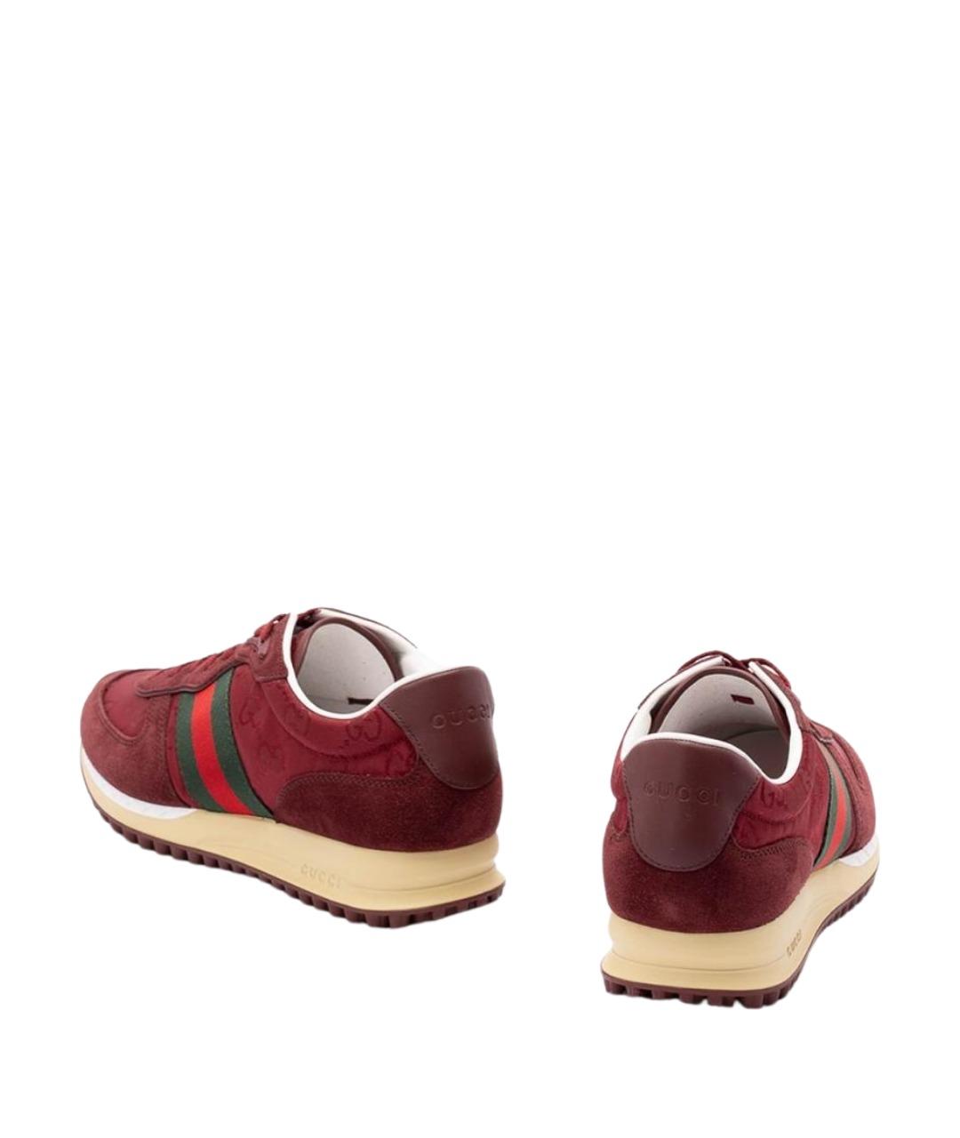 GUCCI Бордовые кожаные низкие кроссовки / кеды, фото 3