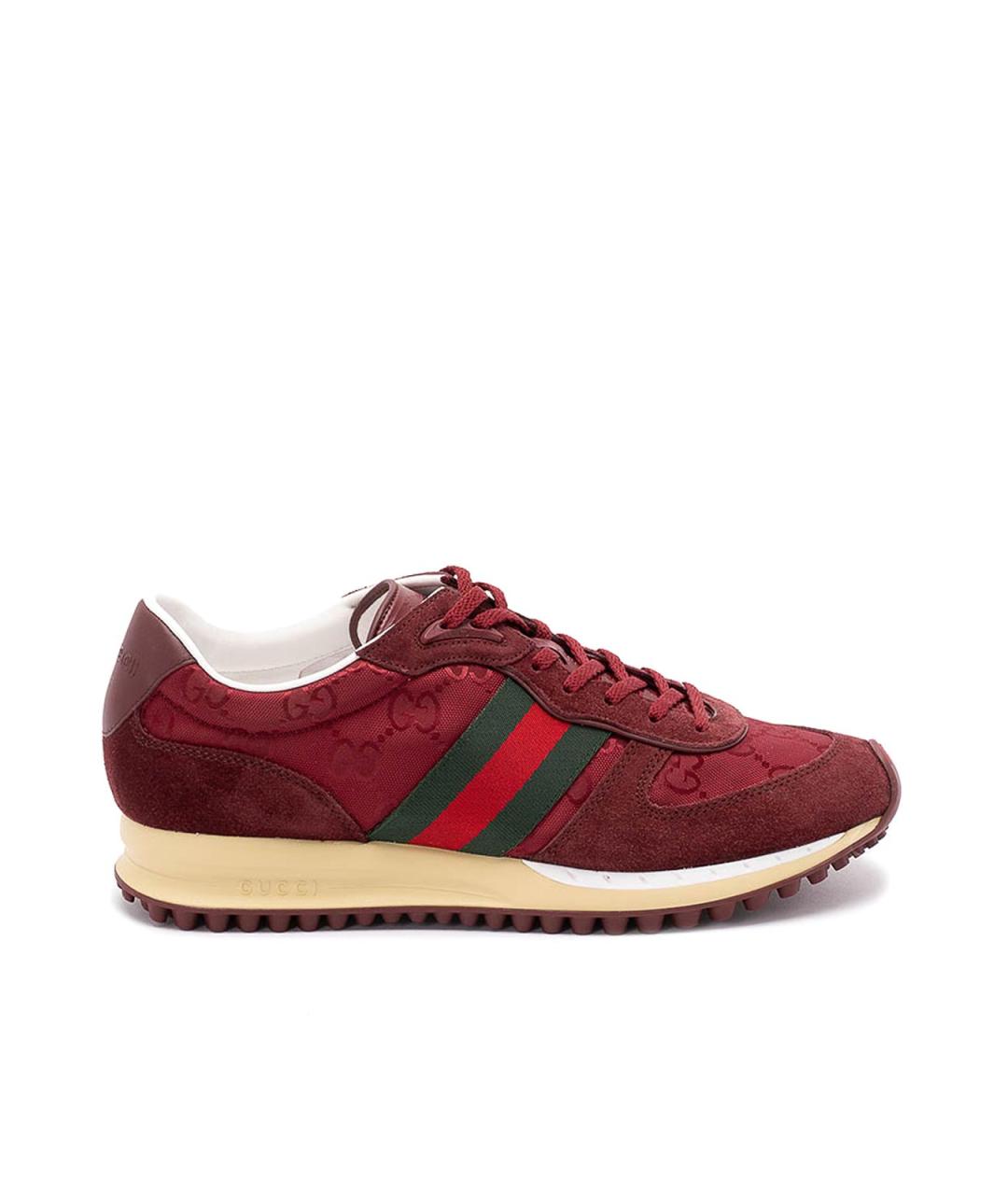 GUCCI Бордовые кожаные низкие кроссовки / кеды, фото 1