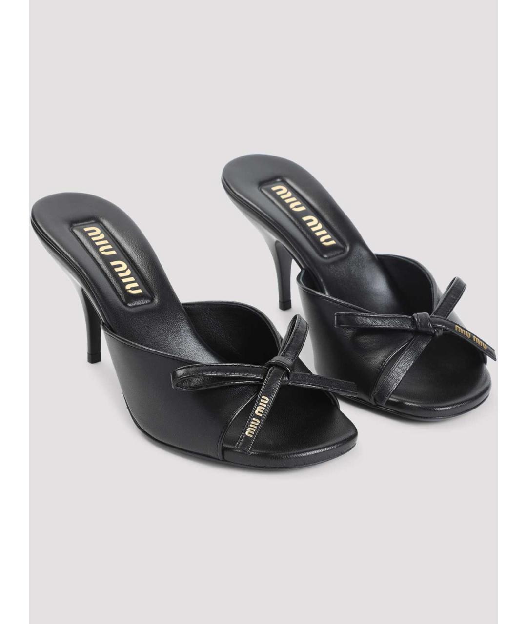 MIU MIU Черные кожаные мюли, фото 3