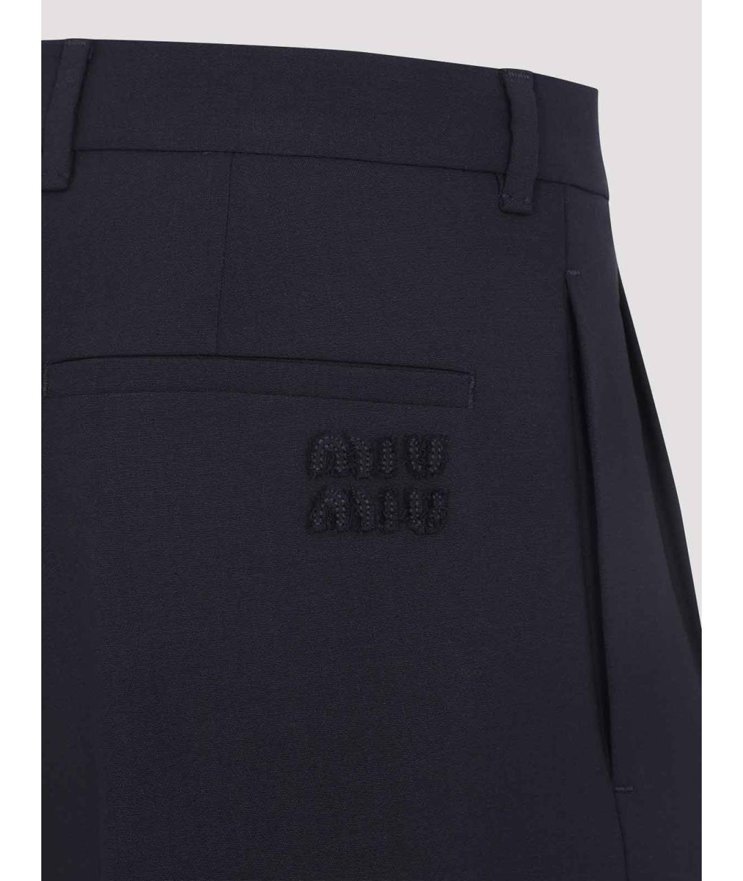 MIU MIU Темно-синие шерстяные прямые брюки, фото 3