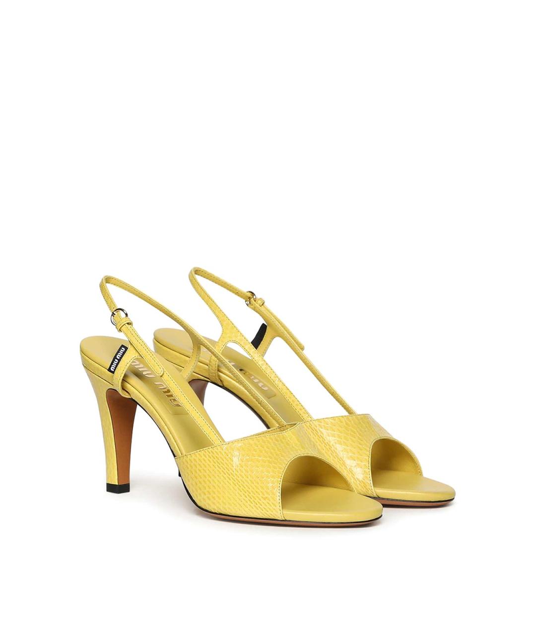 MIU MIU Желтые кожаные босоножки, фото 2
