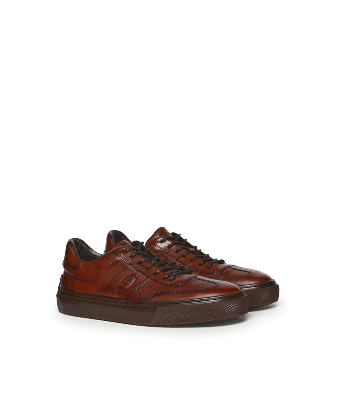 TOD'S Коричневые кожаные низкие кроссовки / кеды, фото 2