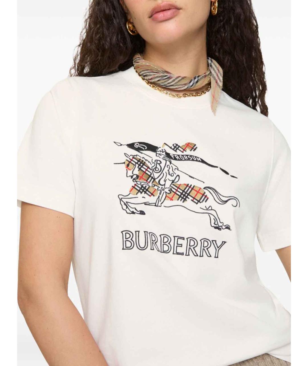 BURBERRY Белая хлопковая футболка, фото 4