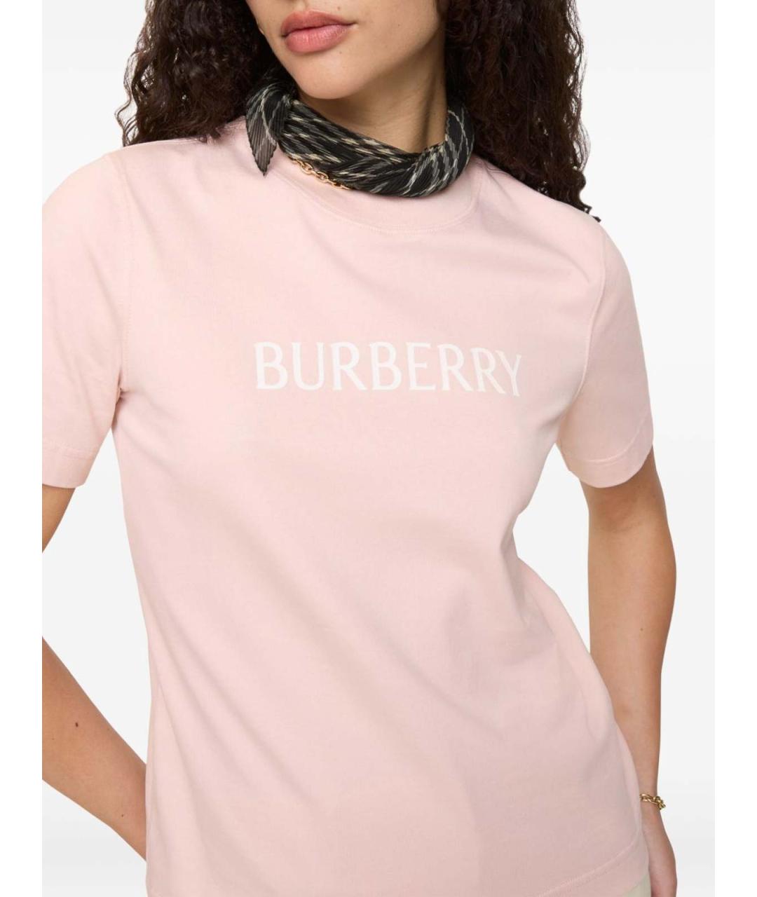 BURBERRY Розовая хлопковая футболка, фото 2