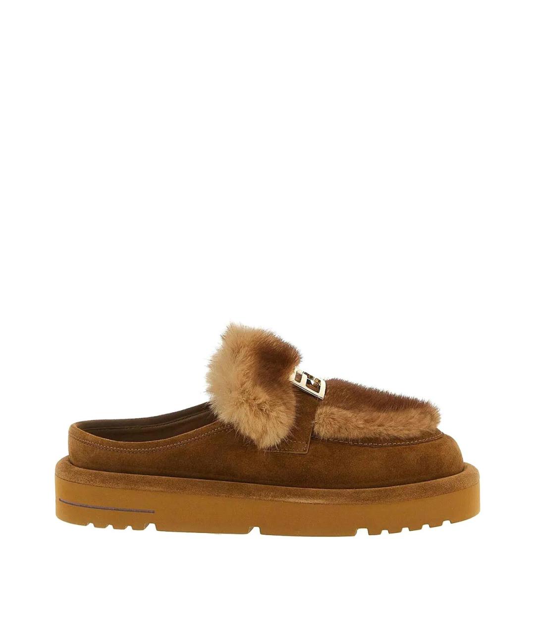 FENDI Коричневые кожаные мюли, фото 1