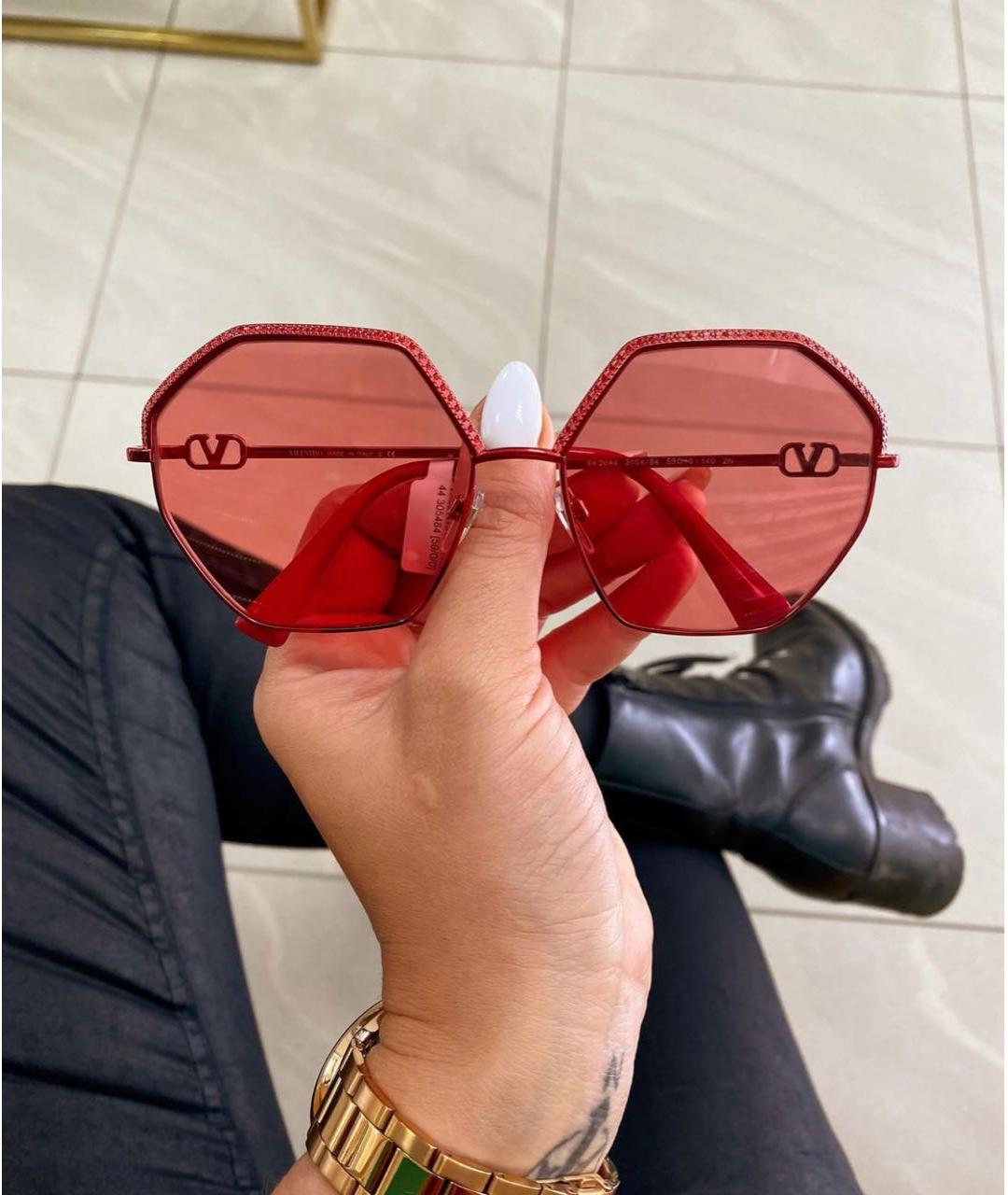 VALENTINO Красные металлические солнцезащитные очки, фото 6