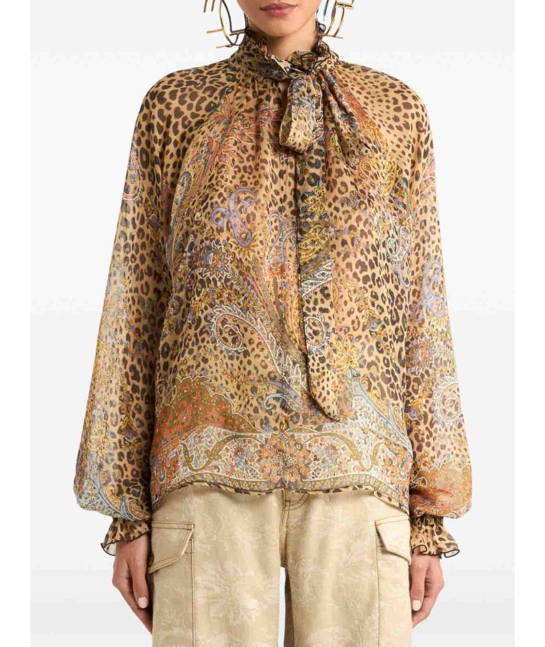 ETRO Коричневая шелковая блузы, фото 3