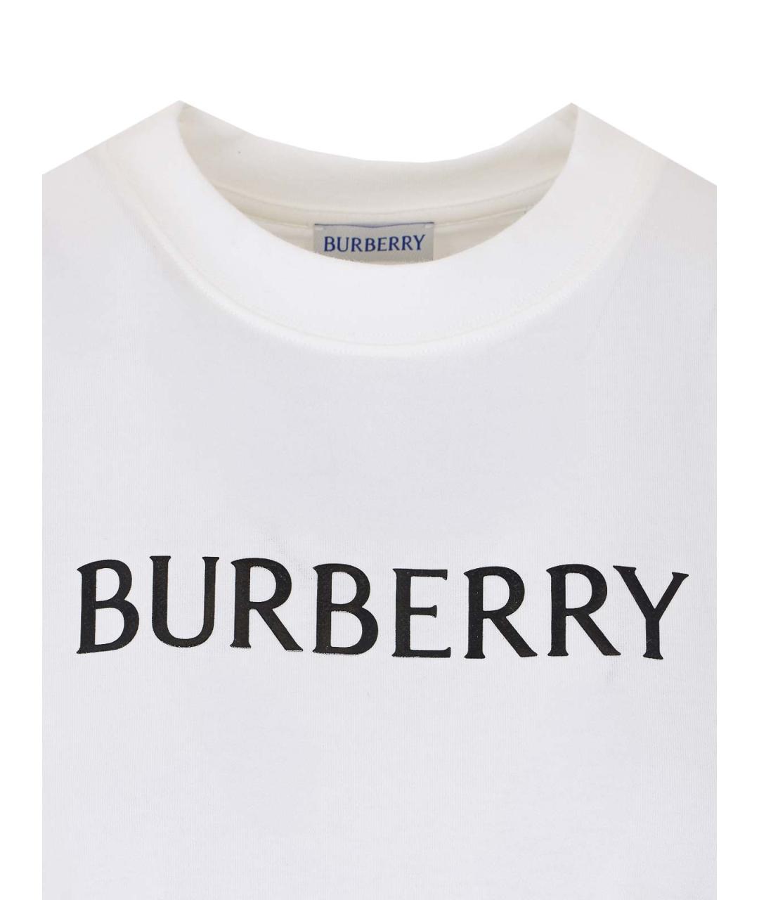 BURBERRY Белая хлопковая футболка, фото 4
