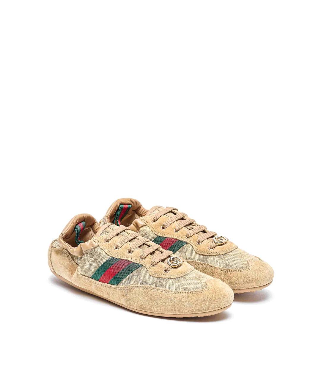 GUCCI Бежевые замшевые кроссовки, фото 4