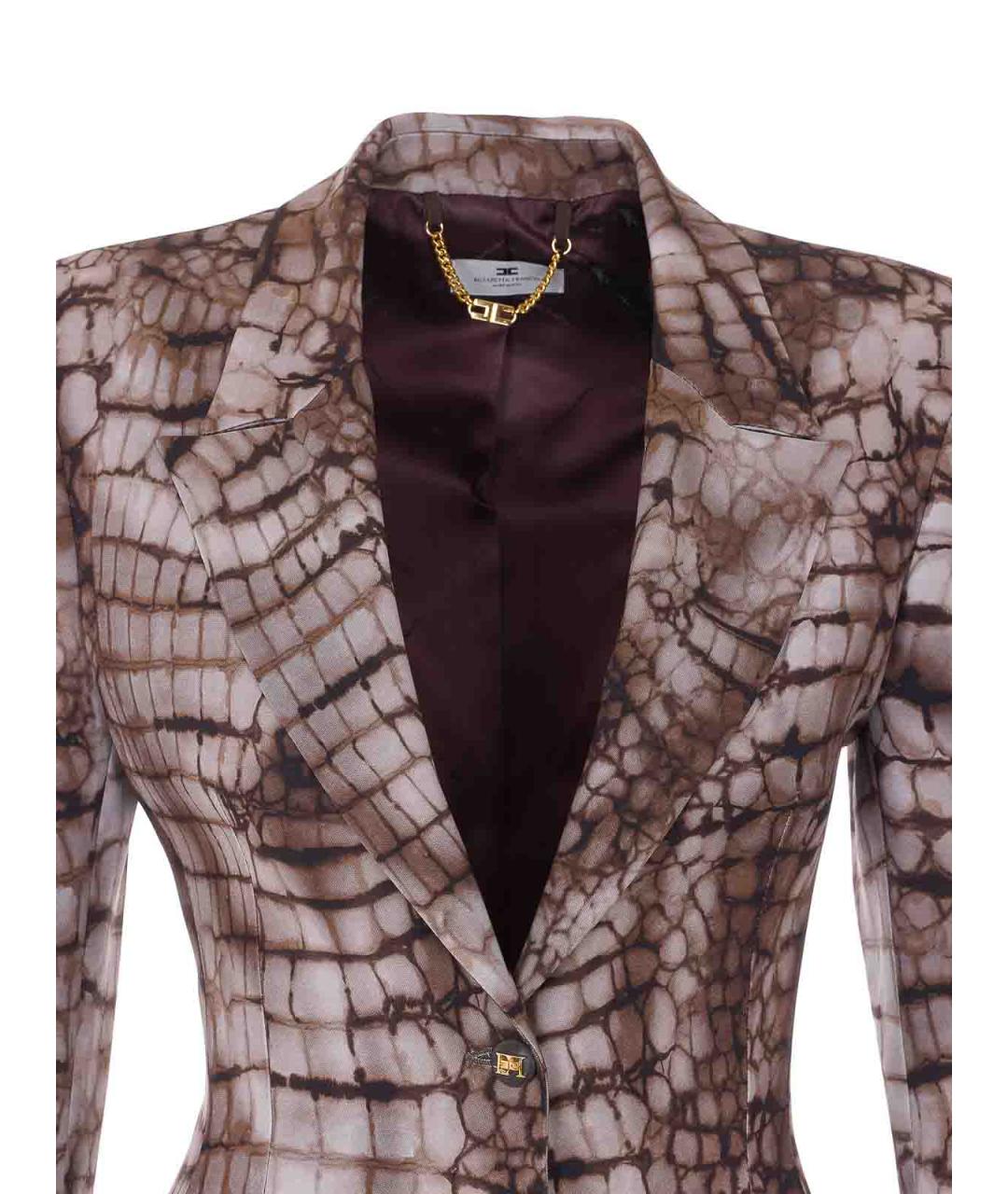 ELISABETTA FRANCHI Коричневая полиэстеровая куртка, фото 4