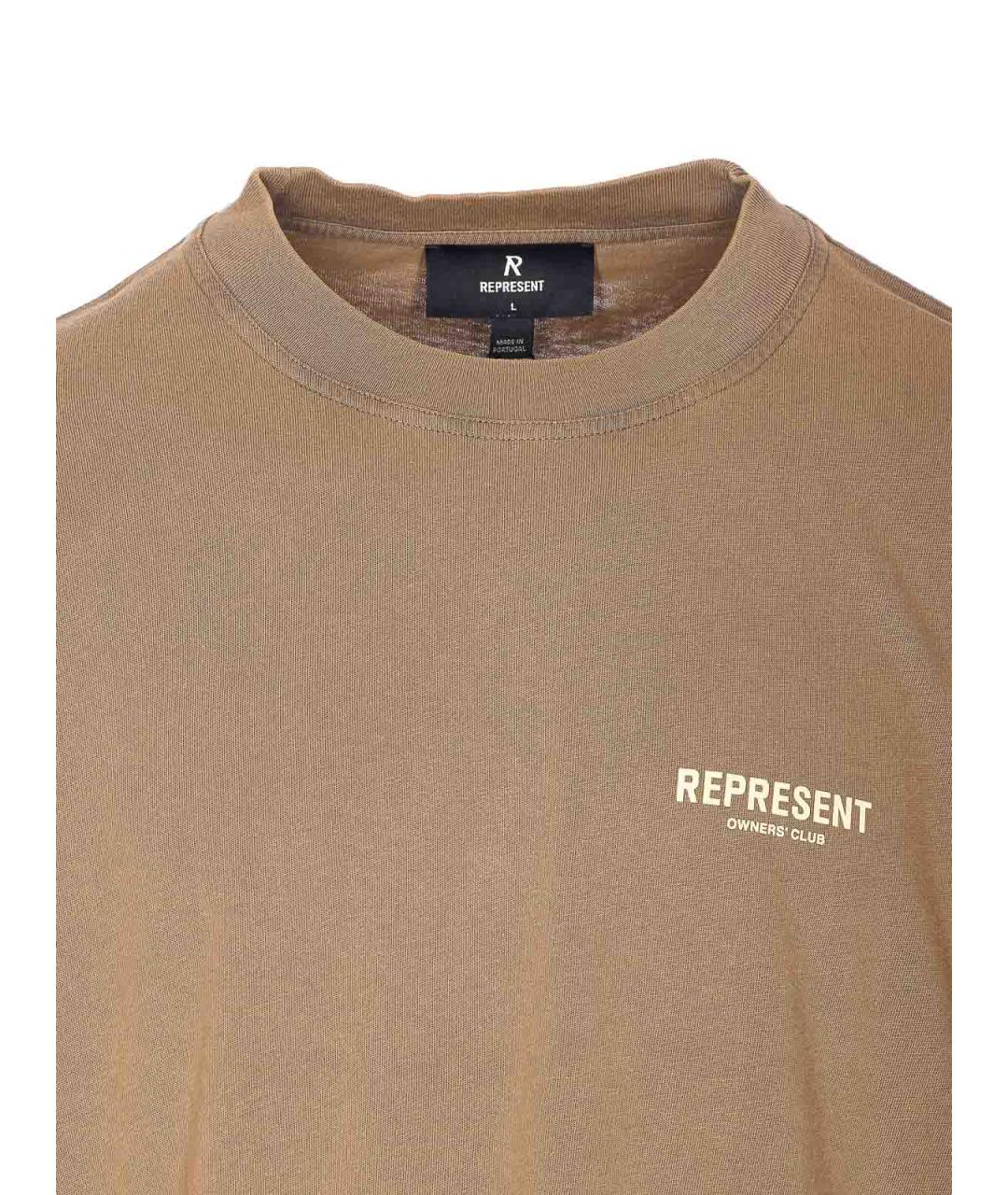 REPRESENT Коричневая хлопковая футболка, фото 4