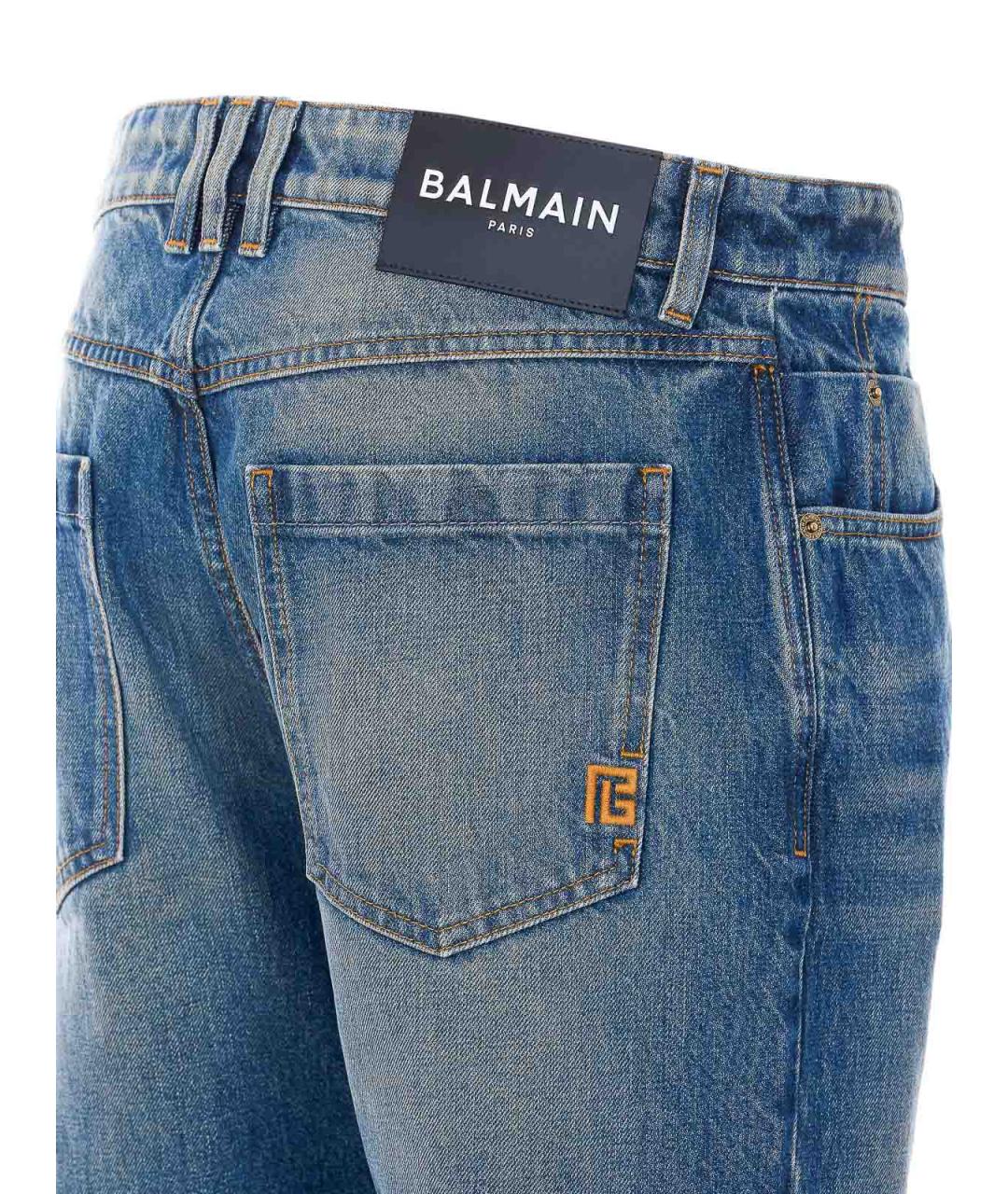 BALMAIN Синие хлопко-полиэстеровые прямые джинсы, фото 3