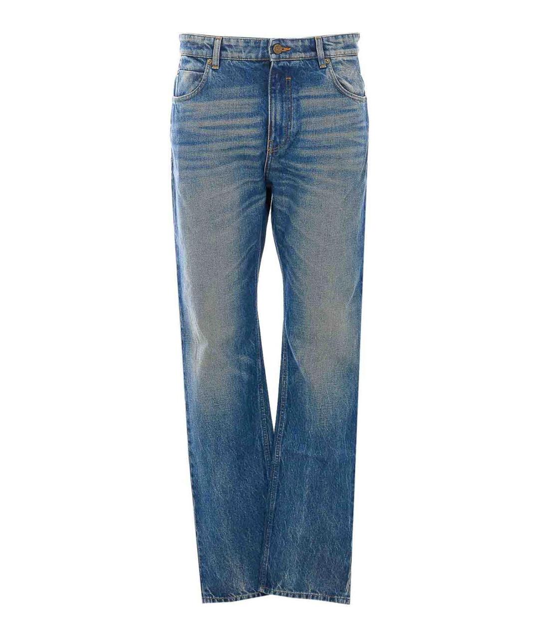 BALMAIN Синие хлопко-полиэстеровые прямые джинсы, фото 1