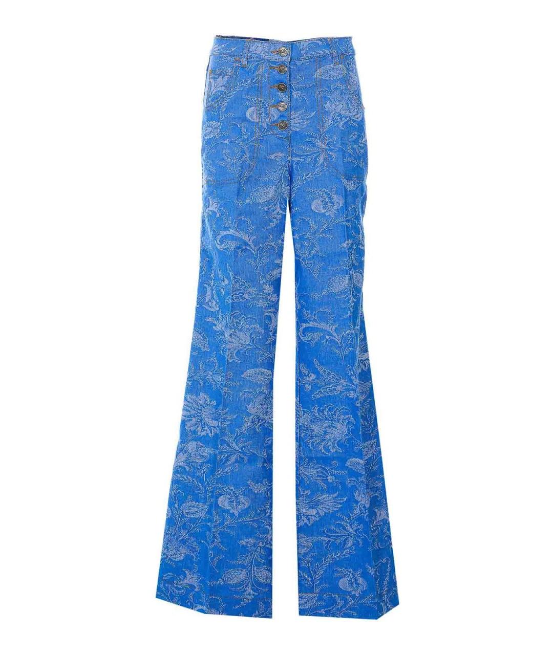 ETRO Синие хлопко-льняные джинсы клеш, фото 1