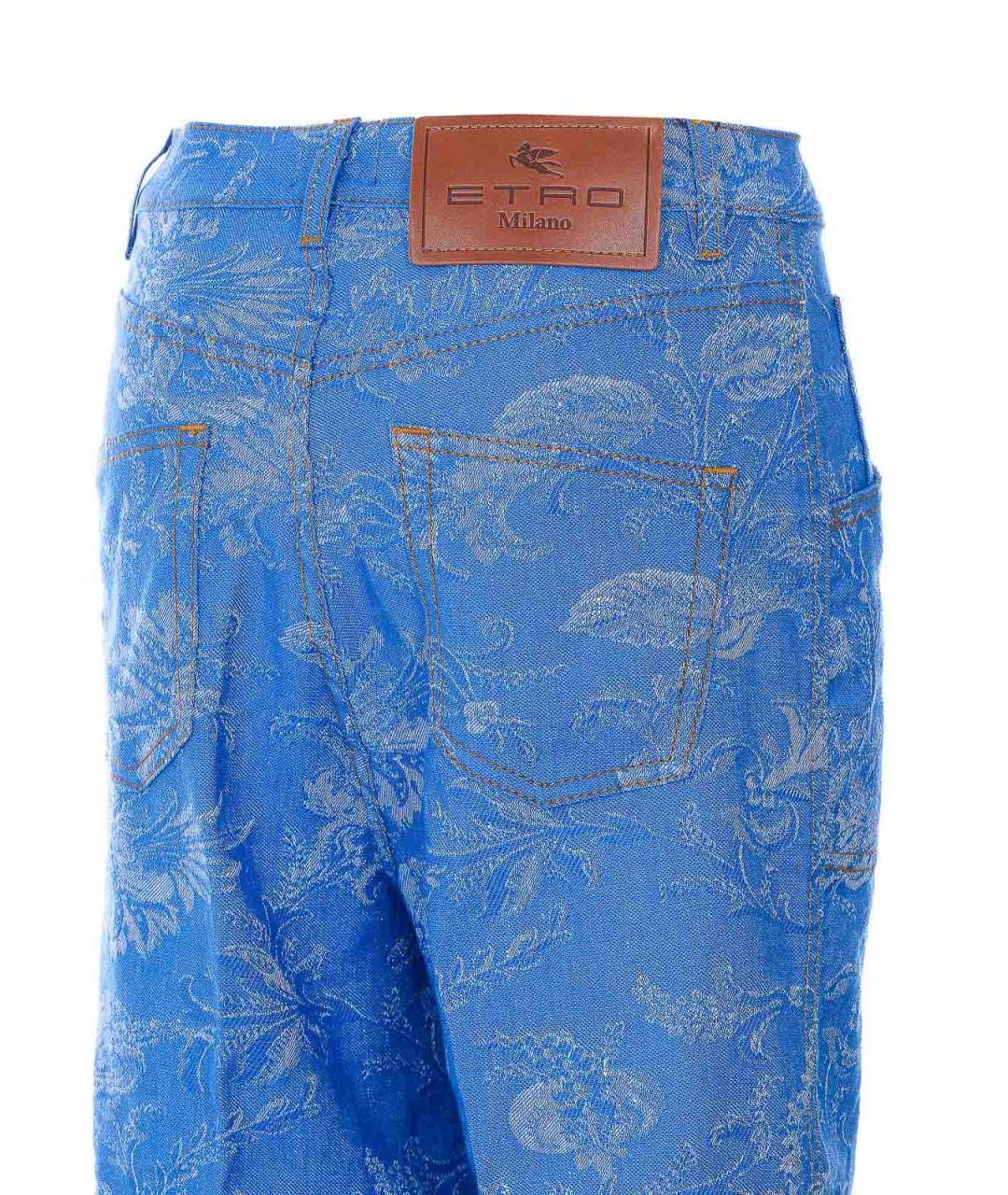 ETRO Синие хлопко-льняные джинсы клеш, фото 3