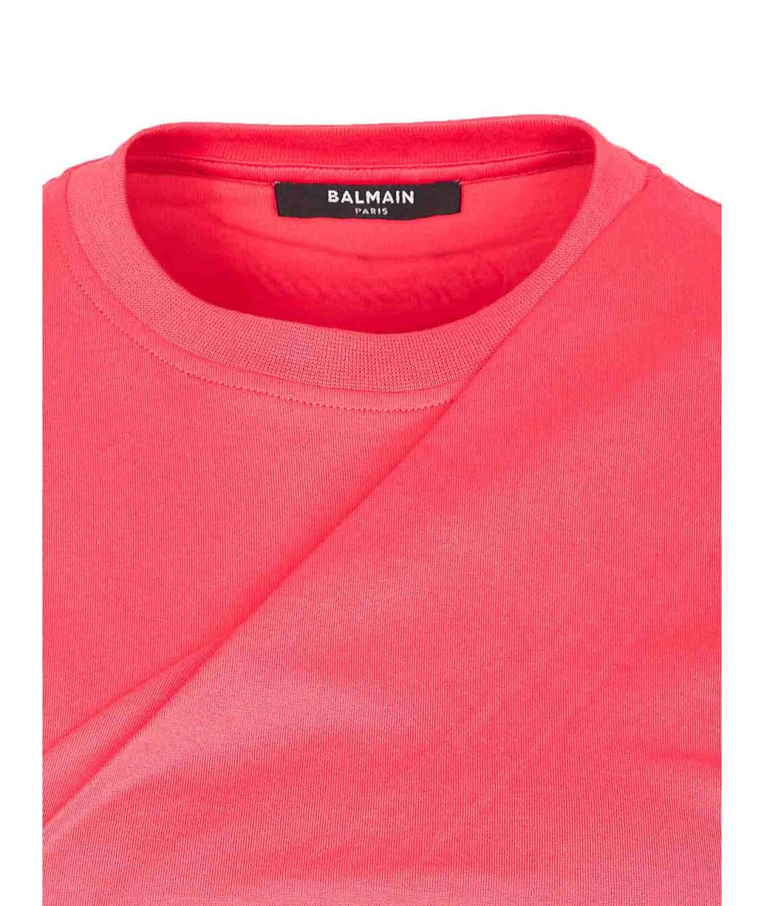 BALMAIN Коралловая хлопковая футболка, фото 4