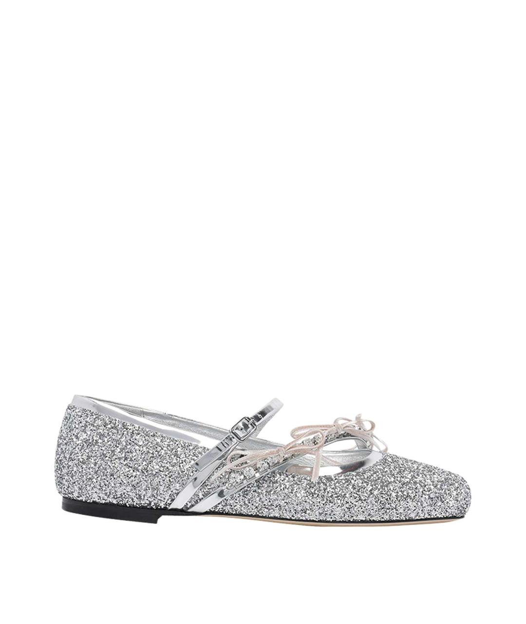 JIMMY CHOO Серебряные кожаные балетки, фото 1