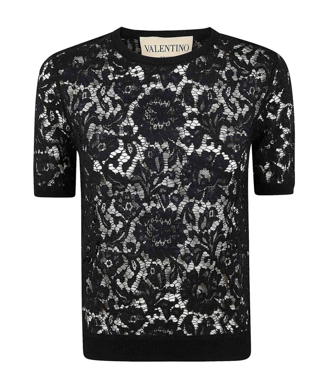 VALENTINO Черная кружевная футболка, фото 1