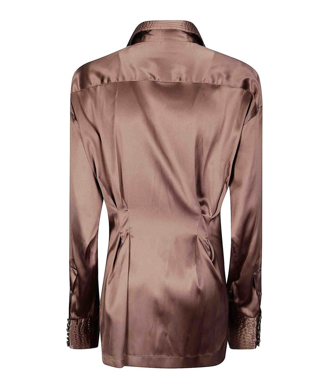 DRIES VAN NOTEN Коричневая шелковая рубашка, фото 2