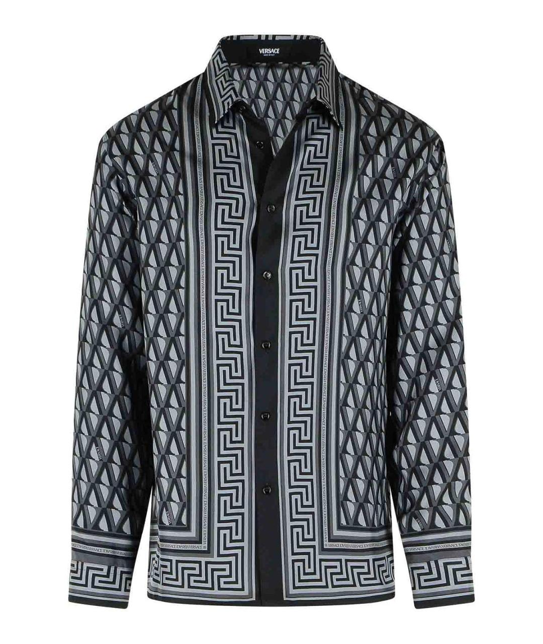 VERSACE Серая шелковая классическая рубашка, фото 1