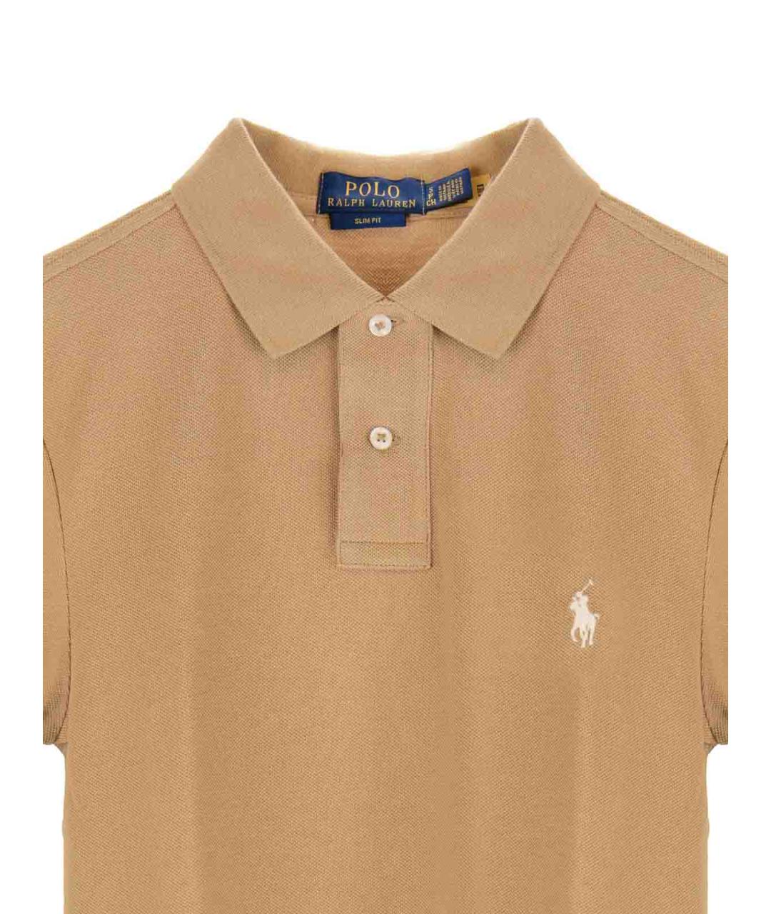 POLO RALPH LAUREN Коричневое хлопковое поло с коротким рукавом, фото 3