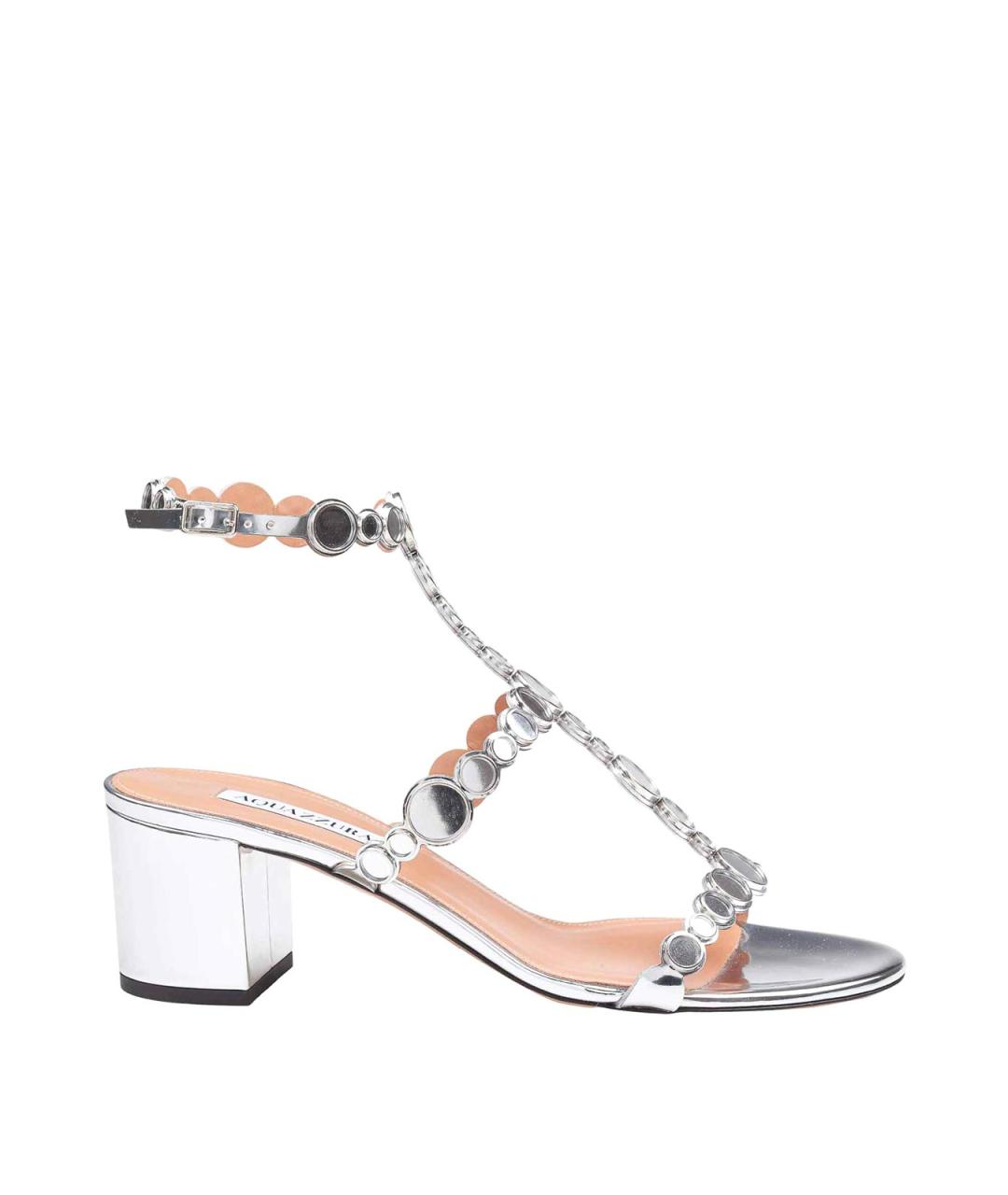 AQUAZZURA Серебряные кожаные сандалии, фото 1