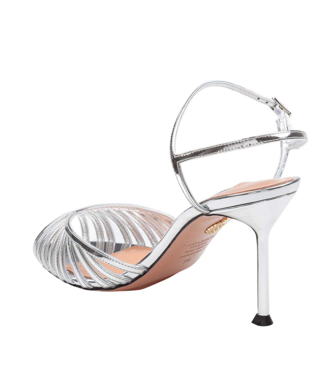 AQUAZZURA Серебряные кожаные босоножки, фото 4