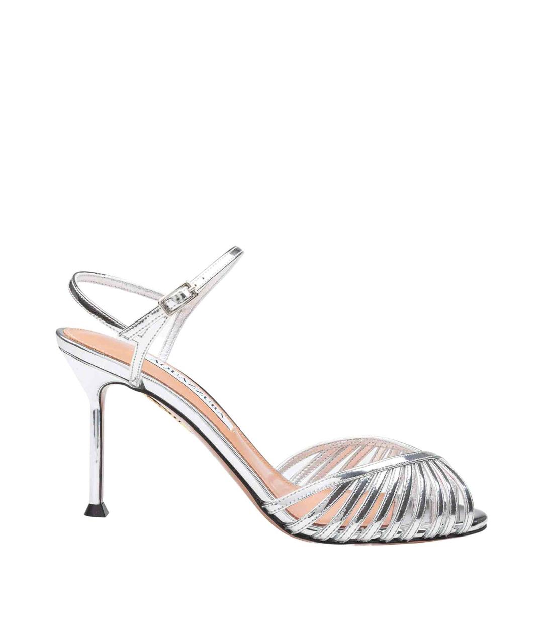 AQUAZZURA Серебряные кожаные босоножки, фото 1