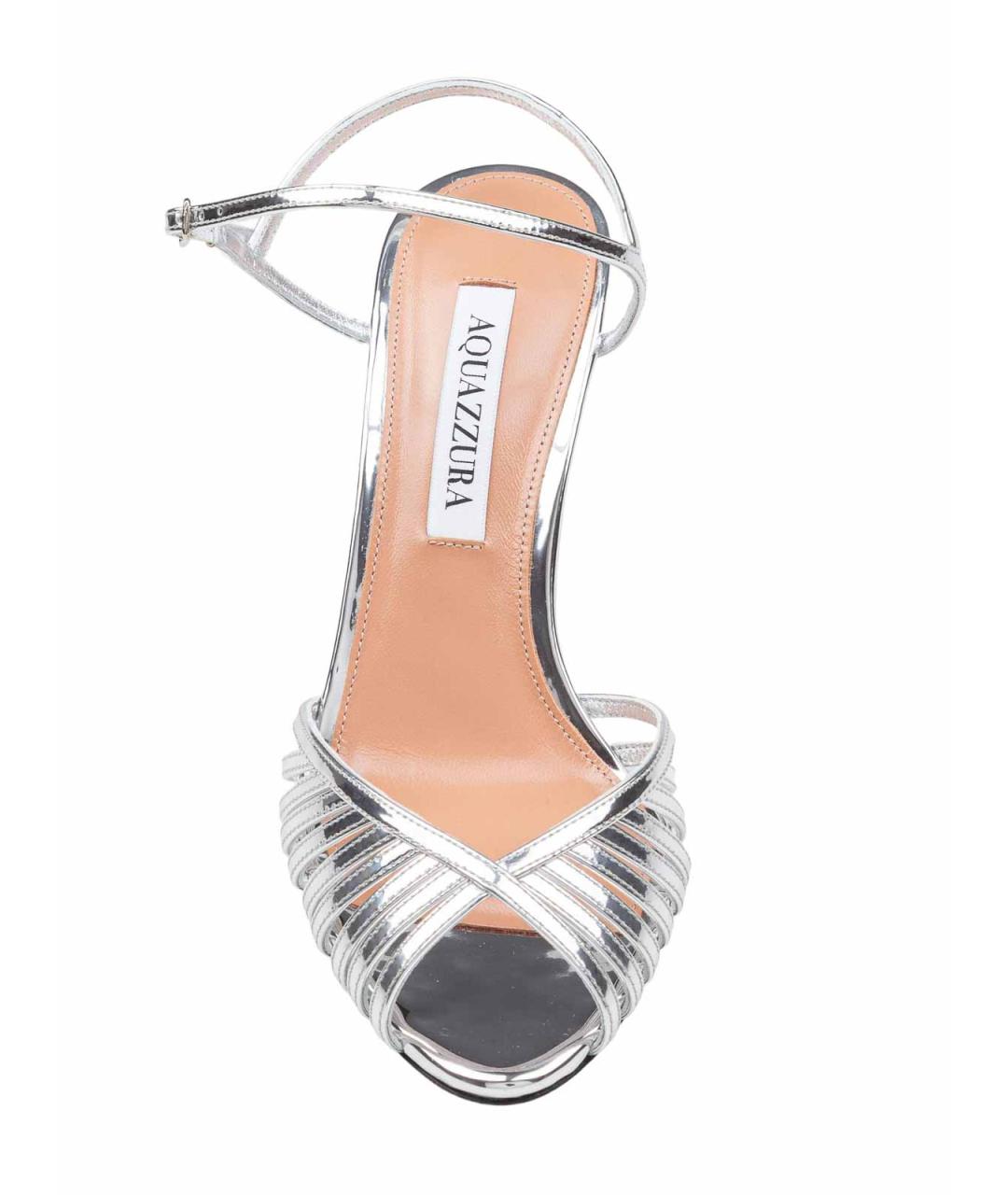 AQUAZZURA Серебряные кожаные босоножки, фото 3