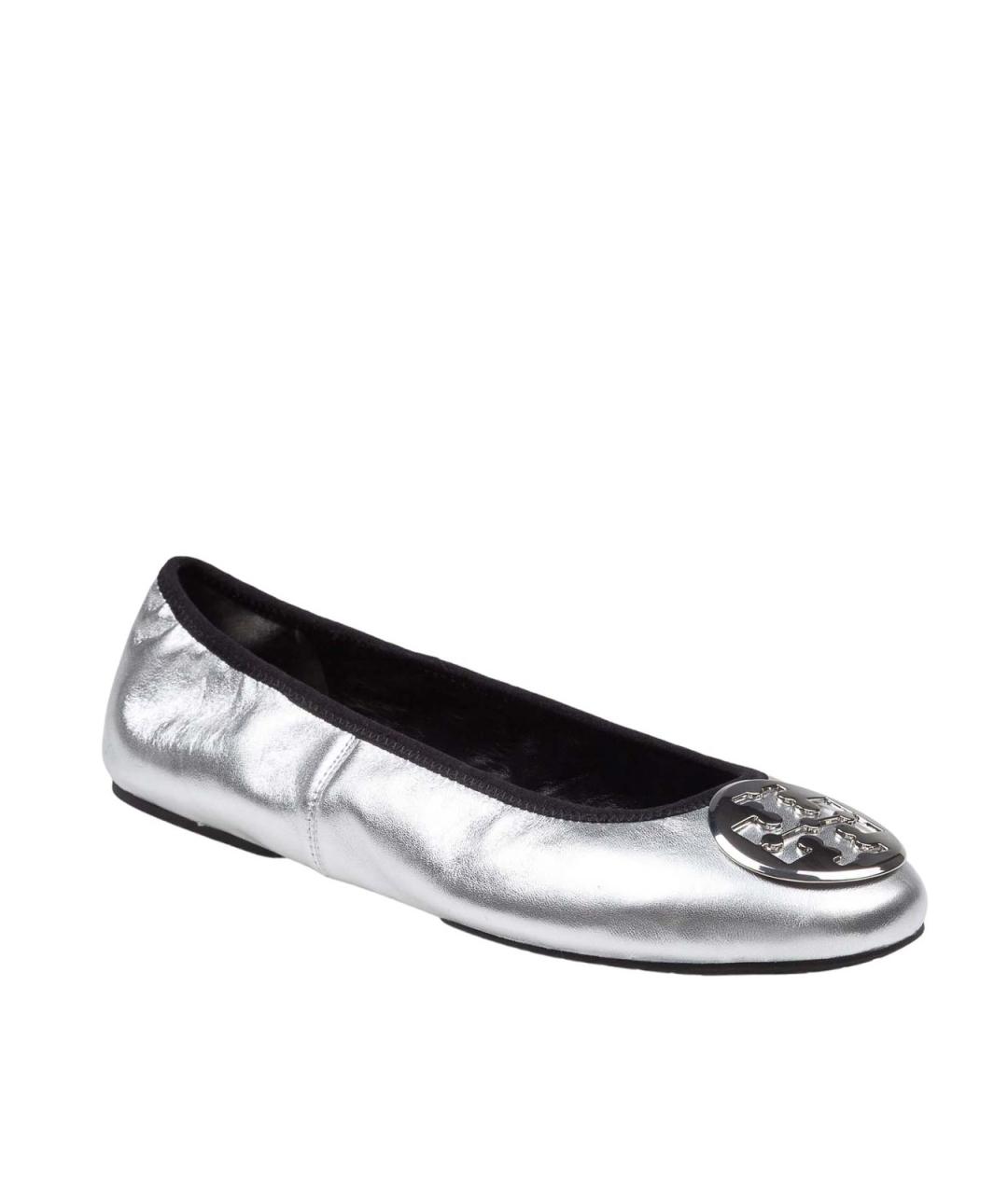 TORY BURCH Серебряные кожаные балетки, фото 2