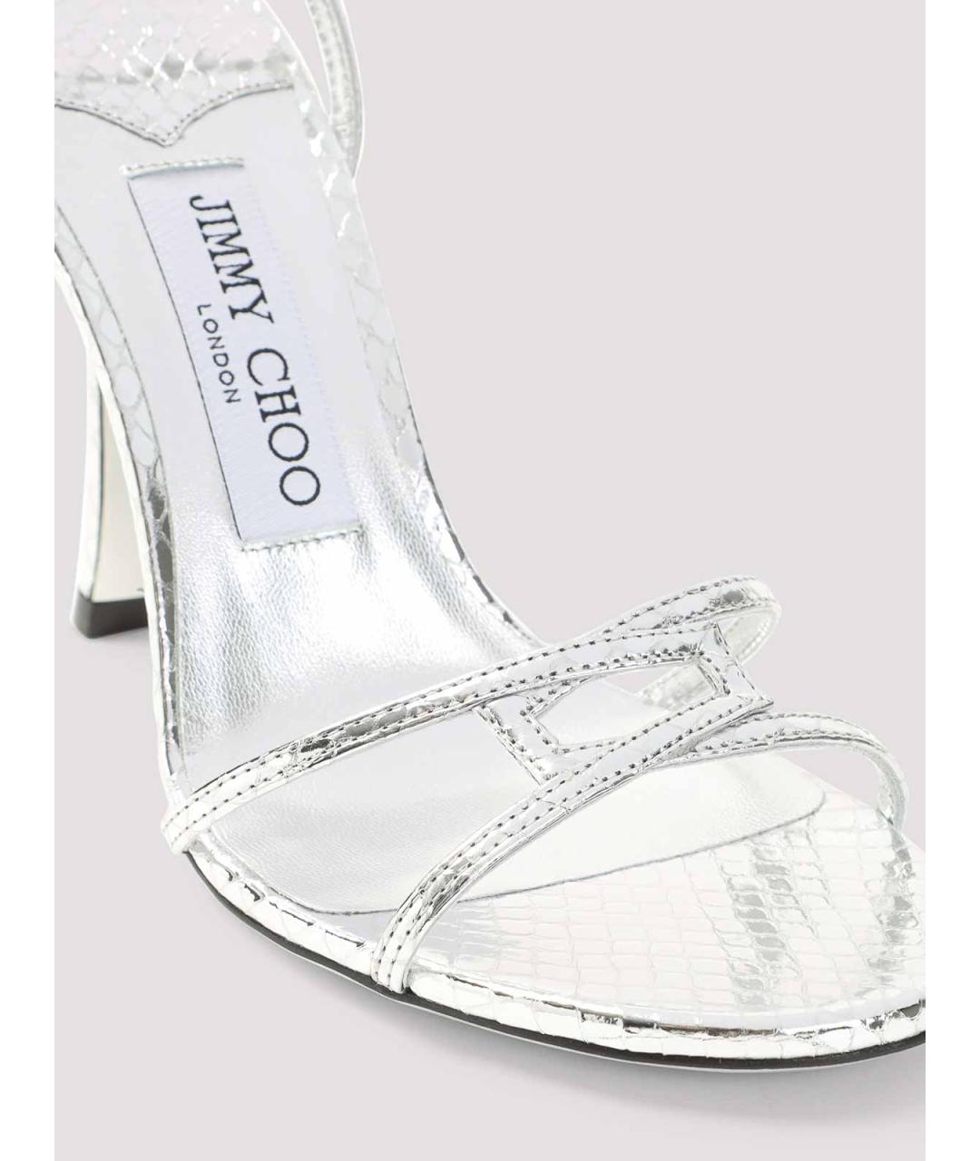 JIMMY CHOO Серебряные кожаные босоножки, фото 4