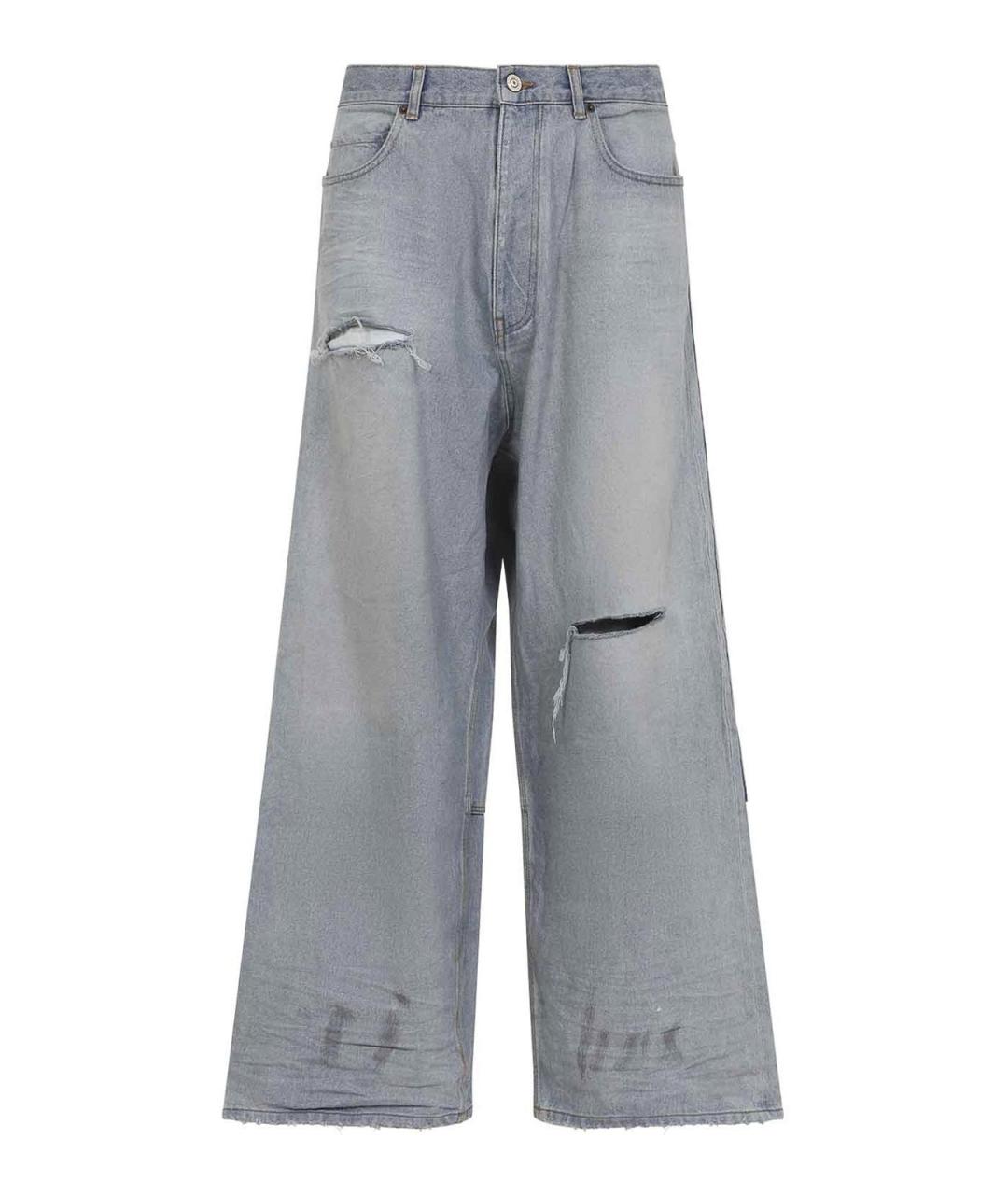 BALENCIAGA Голубые хлопковые прямые джинсы, фото 1