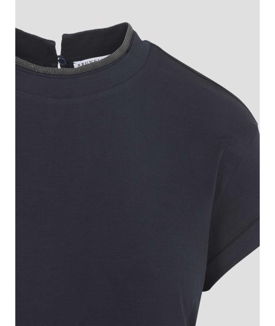 BRUNELLO CUCINELLI Темно-синяя хлопковая футболка, фото 3